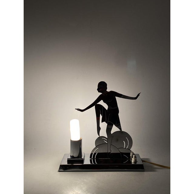 Silver Art Deco Charleston Dancer Cubist Table Lamp from LW Paris, France, 1930s For Sale - Image 8 of 16