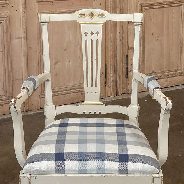 Set of 6 Antique Swedish Gustavian Painted Dining Chairs Includes 2 Armchairs For Sale - Image 17 of 18