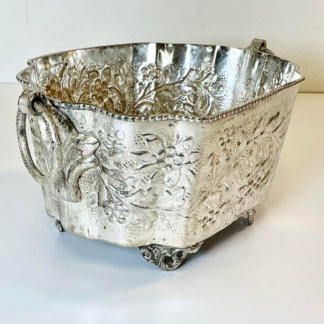 Late 19th Century Late 19th C Antique Hollywood Regency Boho Chic Hand Wrought Hammered Silverplate Planter. For Sale - Image 5 of 15