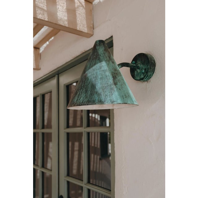 Hans-Agne Jakobsson Hans-Agne Jakobsson 'Tratten' Verdigris Patinated Outdoor Sconces - a Pair For Sale - Image 4 of 12