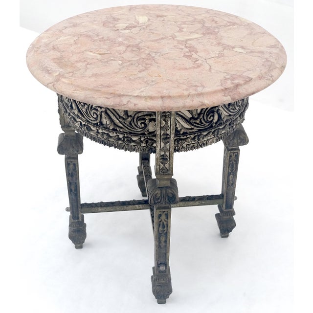 Metal c1920s Round Pink Marble Top Cast Metal Base Side End lamp Table Stand For Sale - Image 7 of 11