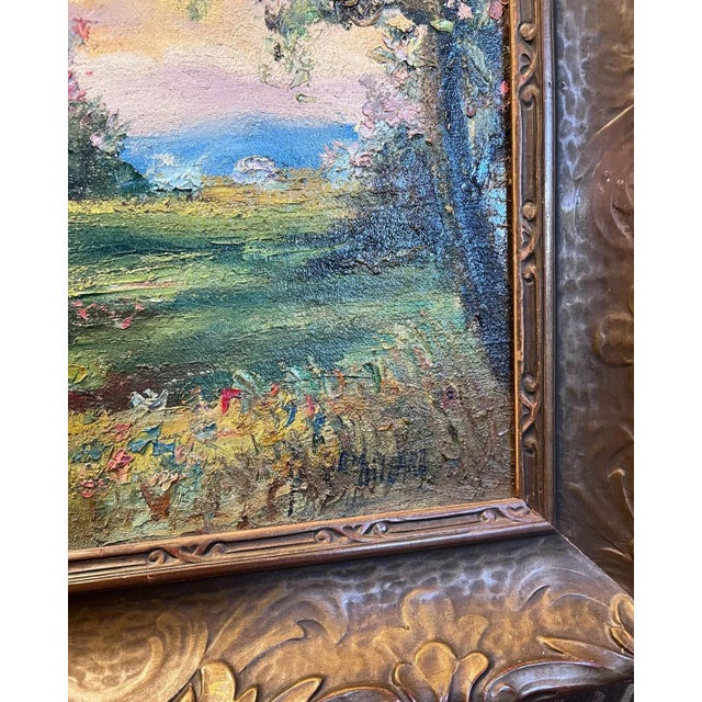 1920s Early 1900s Antique Landscape Oil Painting in Period Frame. Signed For Sale - Image 5 of 9