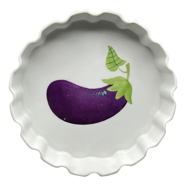 Vintage Hand Painted Limoges Eggplant Quiche Dish by Le Chambrelain for Bergdorf Goodman For Sale