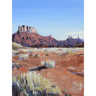 Moab Plateaus by David Shingler | Oil on board Landscape of rocky plateaus under a blue sky. For Sale
