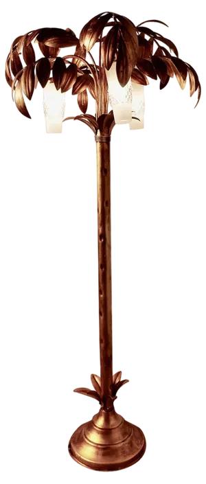 French Art Deco Gold Palm Leaf Toleware Floor Lamp, 1950s