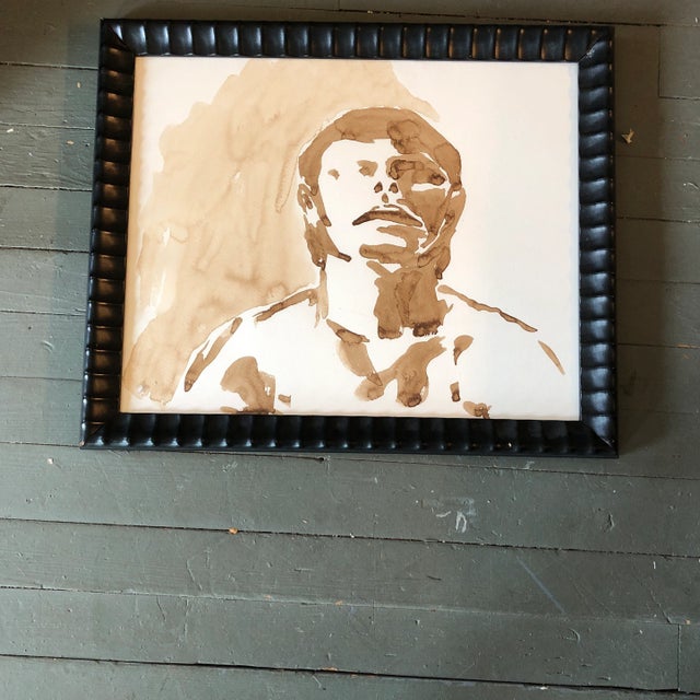 Vintage Original Abstract Male Portrait Watercolor Painting Framed For Sale - Image 4 of 4