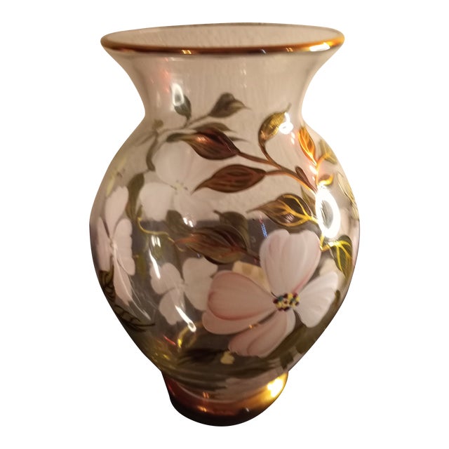 1970s Lenox Hand Painted Glass Gold Rimmed Vase, Made in Romania Chairish