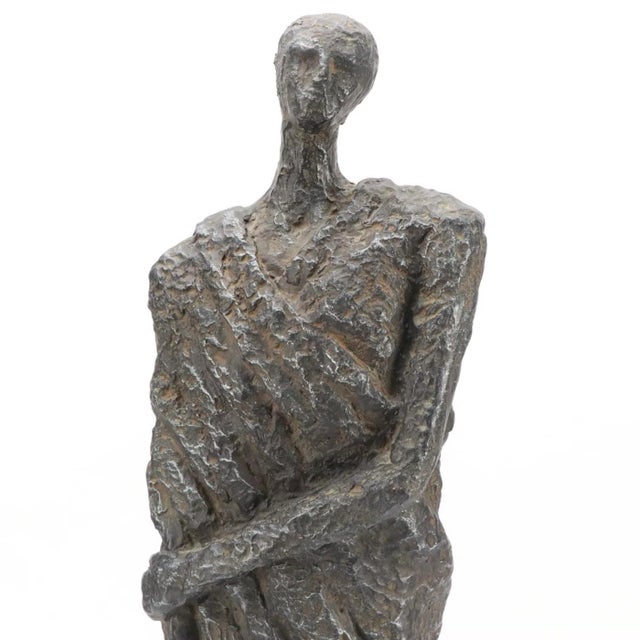 Pair of Vintage Brutalist Style Patinated Bronze Tall Figures After Alberto Giacometti For Sale - Image 10 of 12