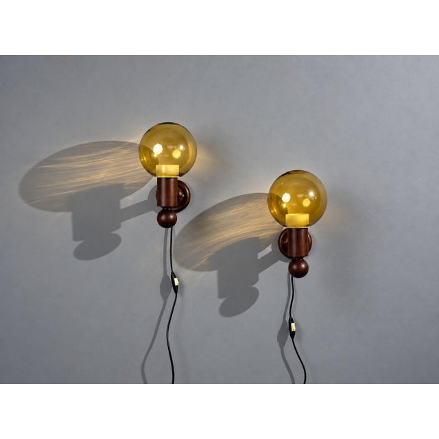 Mid-Century Modern 1960s Luxus Vittsjö, Impressive Wall Sconces, Dark Pine, Tinted Glass - Pair For Sale - Image 3 of 12