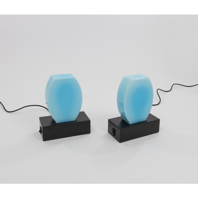 Metal Dorane Blue Table Lamps by Ettore Sottsass for Stilnovo, 1970s, Set of 2 For Sale - Image 7 of 8