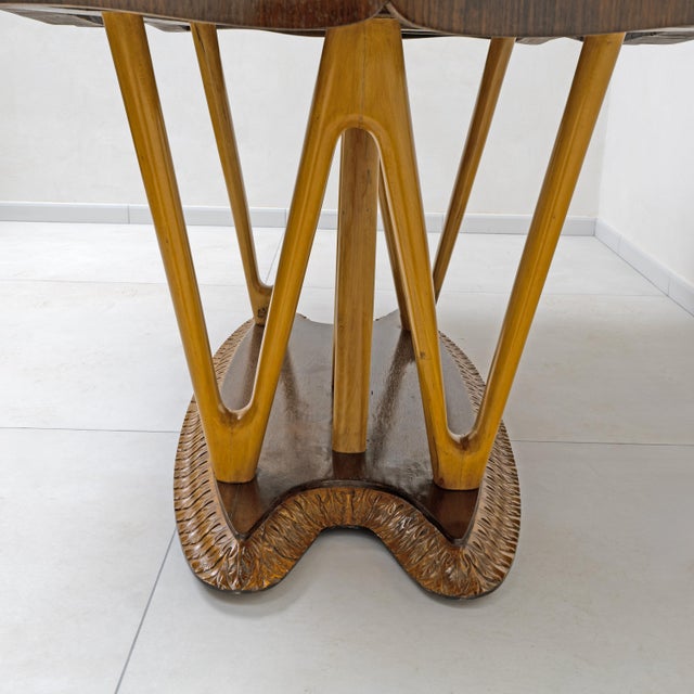 Wood Mid-Century Italian Dining Table with Glass Top and Sculptural Maple Base, 1950s For Sale - Image 7 of 8