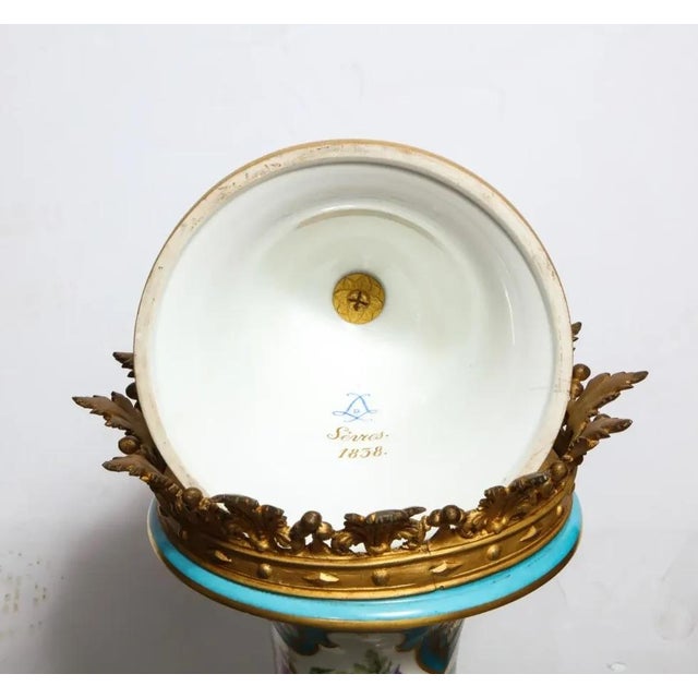 Mid 19th Century Palatial French Ormolu-Mounted Sevres Porcelain Hand-Painted Vase and Cover For Sale - Image 14 of 18