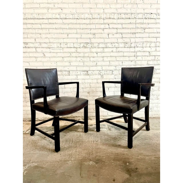 Traditional Dessin Fournir Leather Dining Arm Chairs- A Set of 8 For Sale - Image 3 of 10