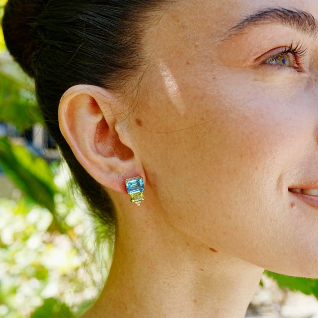 GemFusion 17.83ctw Topaz Peridot Diamond Convertible Drop Earrings in 14k Yellow Gold-Set of 2 For Sale - Image 9 of 9