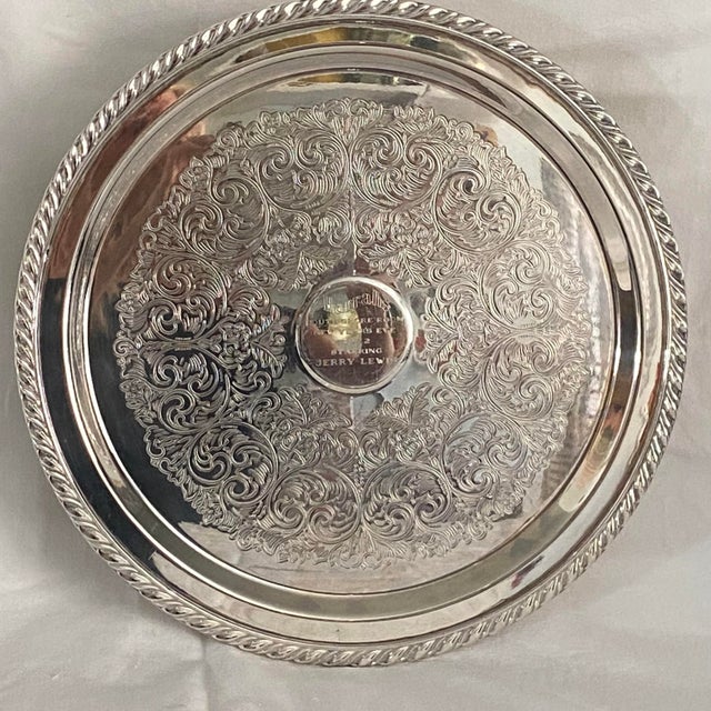 Jerry Lewis Round Pedestal Silver Plated Oneida Harrah’s New Year’s Eve Platter 1972 For Sale In Sacramento - Image 6 of 11
