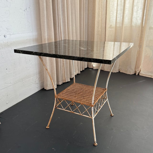 Wood 1960s Square Green Marble and Wrought Iron Patio Dining Table For Sale - Image 7 of 7
