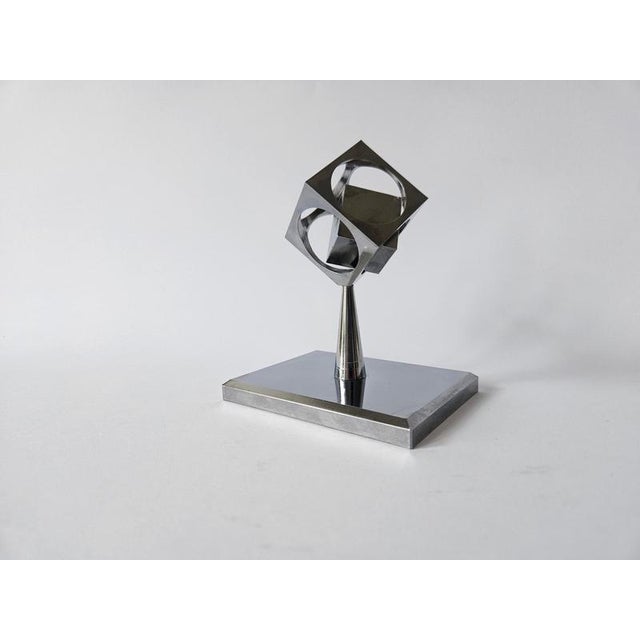 Midcentury Chrome Paperweight, Model, Turners Cube, Desk Sculpture, 1970s For Sale - Image 10 of 13