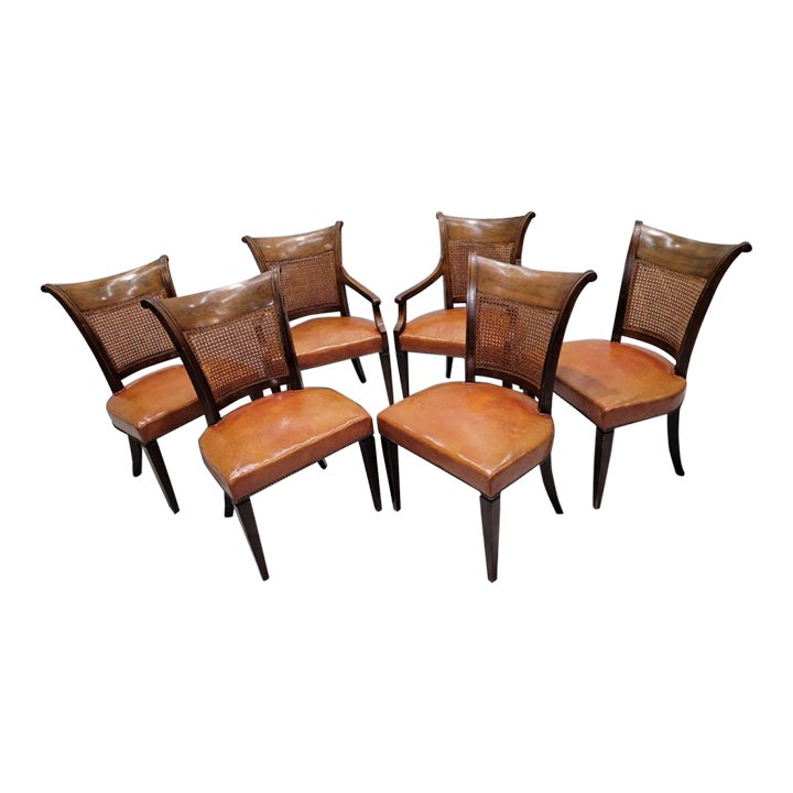 Vintage Baker Wicker and Leather Dining Chairs Set of 6 Chairish