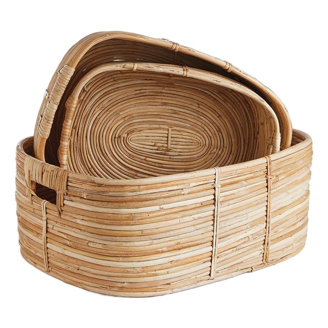 Cane Rattan Rectangular Baskets, Set Of 3 For Sale