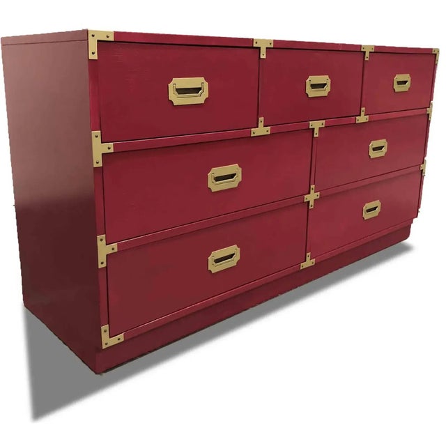 Campaign Vintage Campaign Dresser in Pink - Newly Painted For Sale - Image 3 of 6