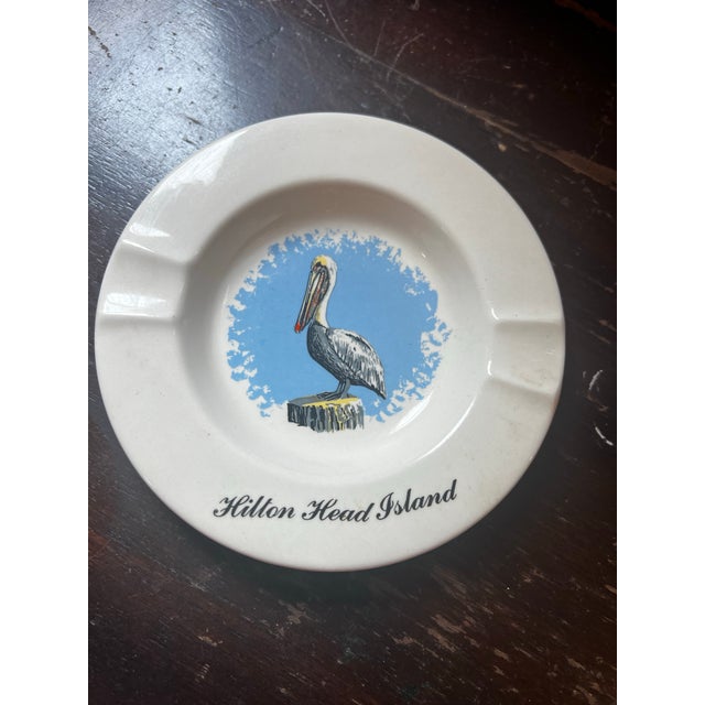 1970s Small Ceramic Hilton Head Ashtray With a Pelican Design For Sale - Image 4 of 6