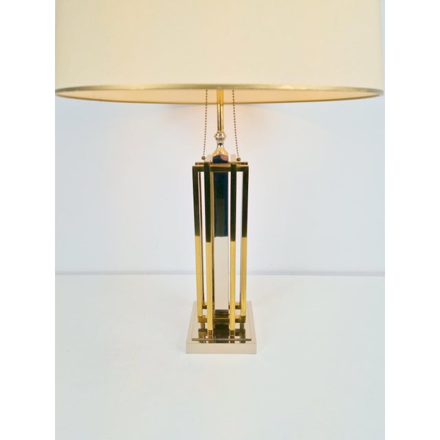 Hollywood Regency Geometric Brass and Chrome Table Lamp by Willy Daro, France, 1970 For Sale - Image 3 of 14