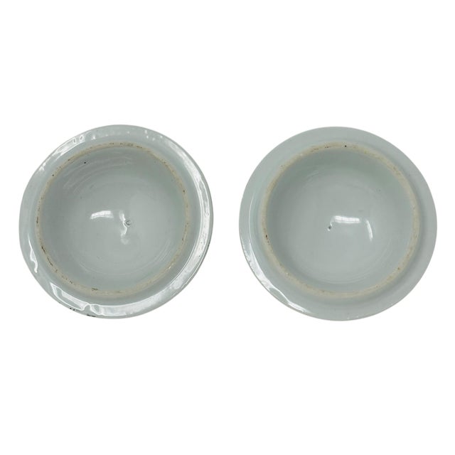 Pair of Vintage Chinese Porcelain Mugs With Lids | Hand-Painted Famille Rose Teacups | Covered Tea Mugs, Made in China For Sale - Image 11 of 12