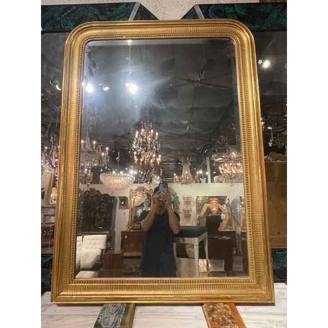Wood 19th C. French Louis Philippe Giltwood Mirror With a Line Pattern For Sale - Image 7 of 8