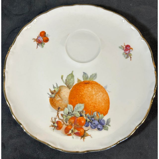 Ivory Antique Set of 6 Gold Rimmed Fruit Motif Appetizer Plates Made in Germany For Sale - Image 8 of 10