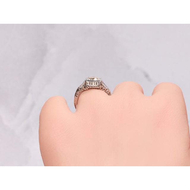 The Rebecca: Ladies 18 Karat White Gold Filigree engagement ring set with 1.30 Carat European Cut Diamond For Sale - Image 12 of 13