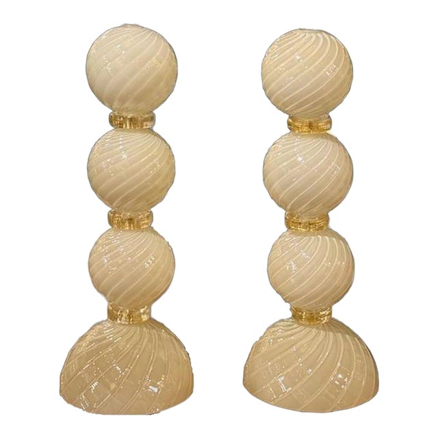 Pair of Modern Ivory and Gold Murano Lamps For Sale