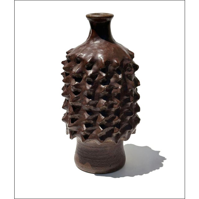 Ceramic Ka-Kwong Hui MCM Vintage Studio Art Pottery Vase For Sale - Image 7 of 7