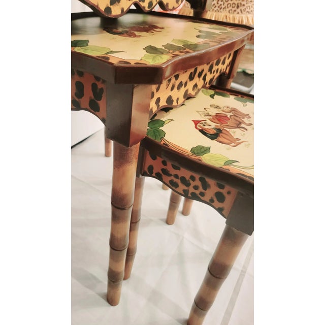 Vintage Whimsical Monkey Leopard Faux Bamboo Palm Beach Regency Nesting Tables Set 3 For Sale In West Palm - Image 6 of 10