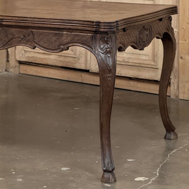 Antique Liegeois Regence Style Carved Oak Parquet Draw Leaf Dining Table For Sale - Image 11 of 18