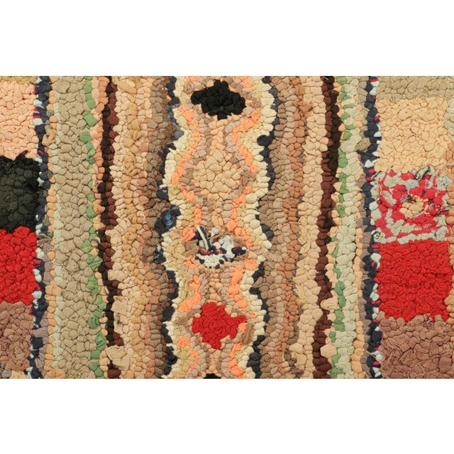 Traditional Antique Hooked Geometric Rug in Beige-Brown and Red Tones | Rug & Kilim For Sale - Image 3 of 7