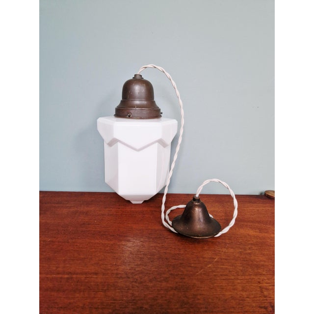 Art Deco Skyscraper Pendant Light in White Opaline, 1920s For Sale - Image 6 of 11