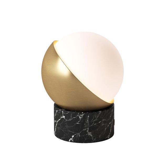 2020s ORB Rechargeable Cordless LED Table Lamp, 3-Levels Brightness Touch Sensor Control, Black Marble / Brushed Brass For Sale - Image 5 of 14