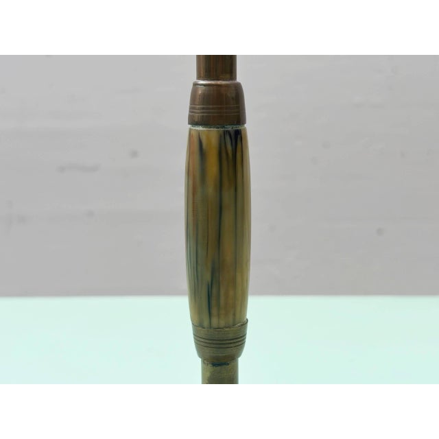 Metal Brass Table Lamp with Opalescent Glass Shade, 1920s For Sale - Image 7 of 16