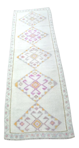 Vintage Geometric Design Turkish Herki Runner Rug