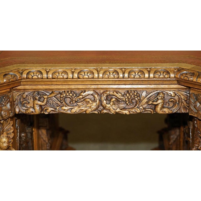 Wood Museum Quality Victorian Walnut Partner Desk With 17th-Century Carved Panels For Sale - Image 7 of 18