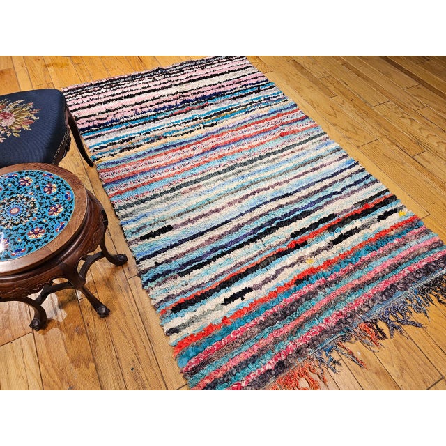 Vintage Moroccan Boucherouite Shag Area Rug, Handwoven Wool, Stripe, 5' X 7' For Sale - Image 10 of 11