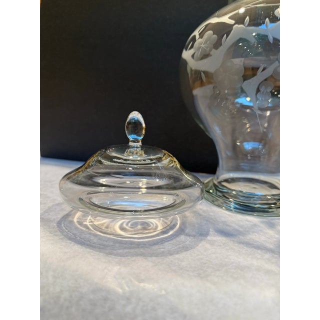 Glass 1950s Glass Ginger Jar With Etched Cherry Blossom Birds Motif For Sale - Image 7 of 8