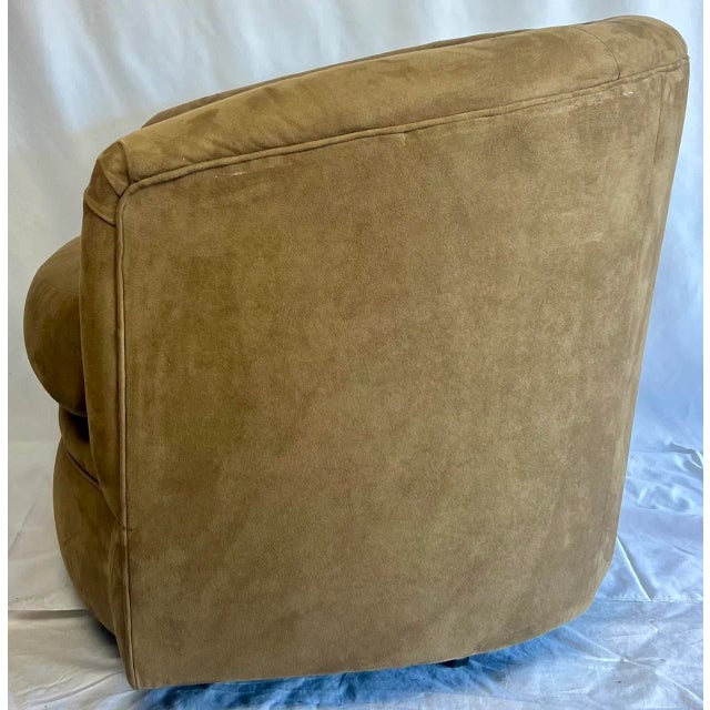 Postmodern Late 20th Century Upholstered Swivel Barrel Chair For Sale - Image 3 of 9