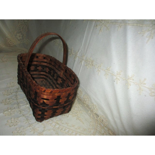 Native American Antique Native American Cherokee Miniature Rivercane Gathering Basket For Sale - Image 3 of 11