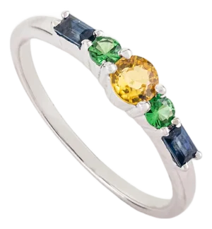 Natural Multi-Gemstone Five-Stone Ring in 14k Gold Jewelry for Mom Size 6