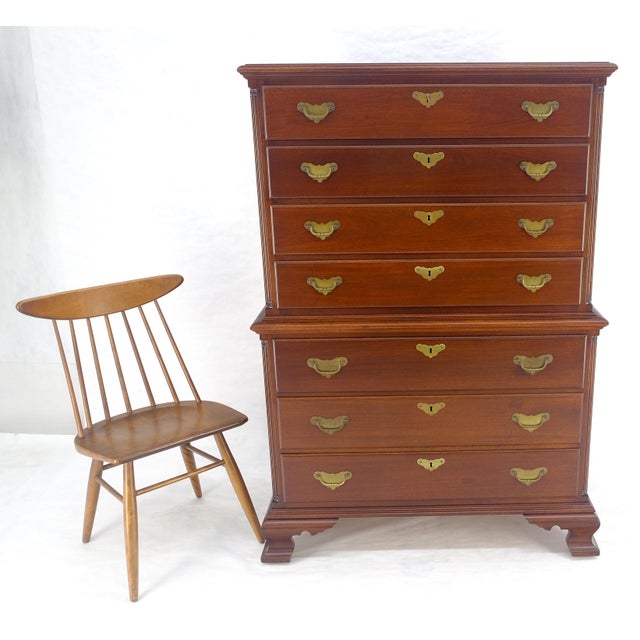 Bracket Feet Solid Mahogany Brass Pull Federal Style 7 Drawer High Chest Dresser For Sale - Image 13 of 18