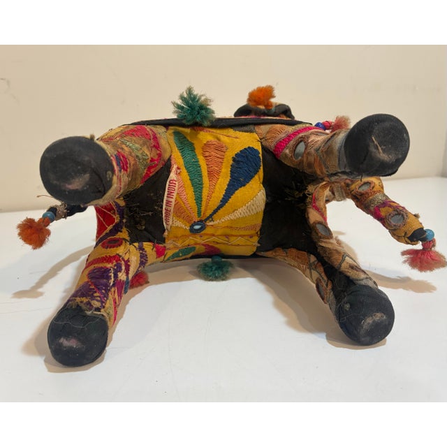 Mustard Mid-Century Indian Folk Art Elephant & Camel Pair | Handmade Shisha Embroidery | Rajasthan Textile Sculptures For Sale - Image 8 of 12