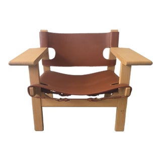 Fredericia Furniture Spanish Lounge Chair in Oak and Cognac Leather For Sale