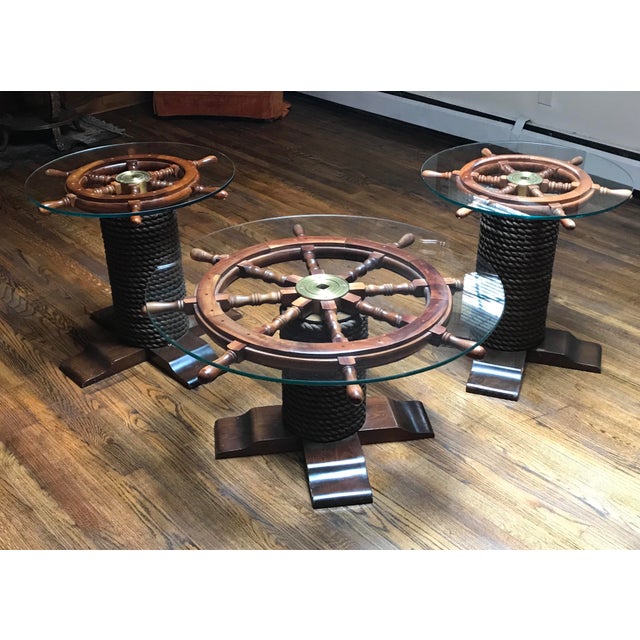 1980s Nautical Wood Ship Wheel Coffee Table Set 3 Pieces Chairish