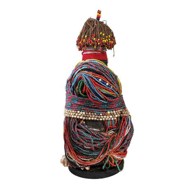 Wood Rare African Beaded Fertility Doll Cameroon With Stand 13" H For Sale - Image 7 of 7